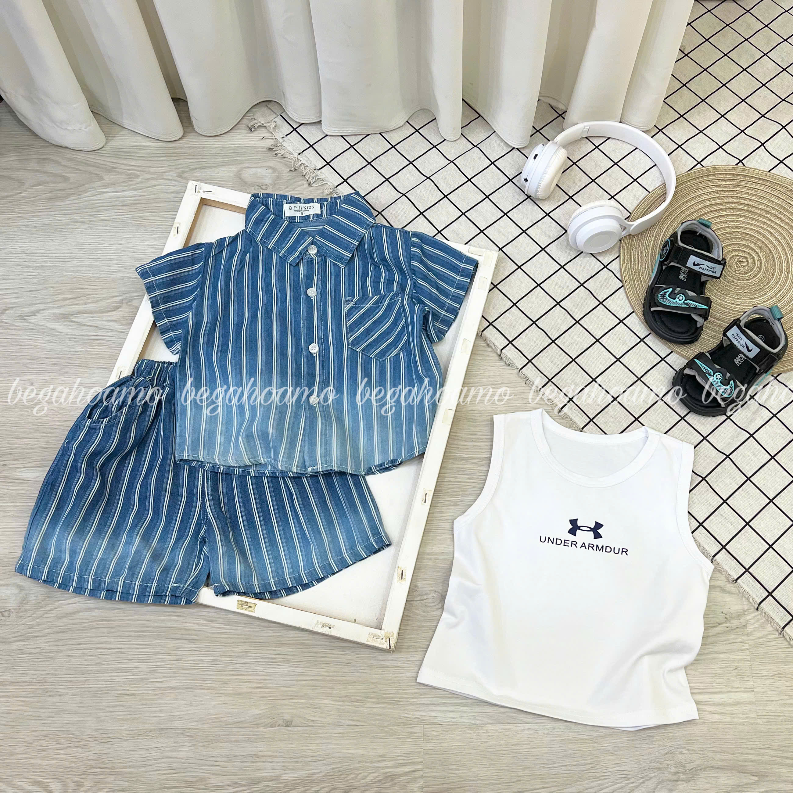 Set bộ bò 3ct kẻ xanh 