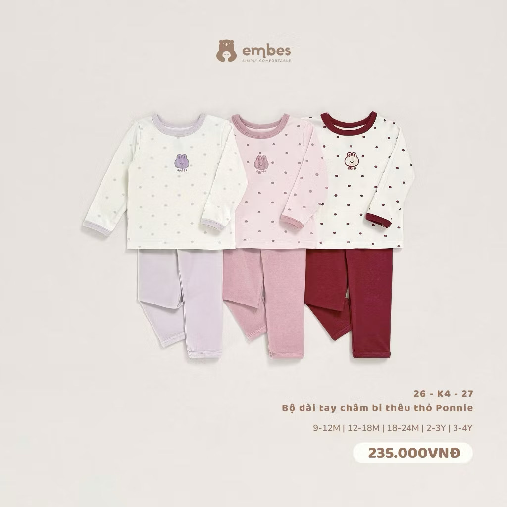 Bộ dài tay embes chấm pi Thỏ
